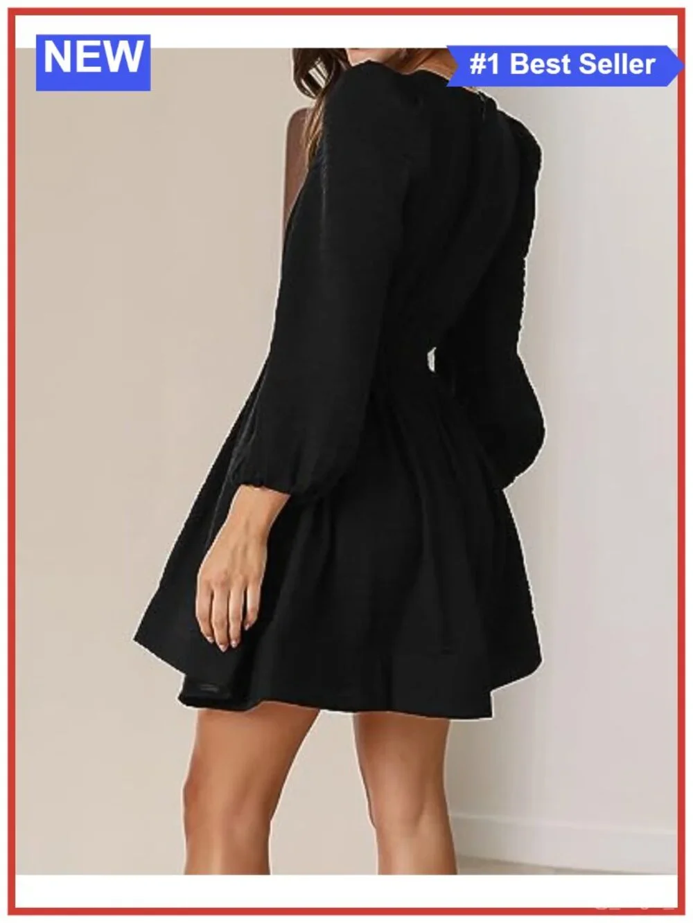 Women's Mini Deep V Long Sleeve Dress A-Line High Waisted Flowy Casual Cocktail
